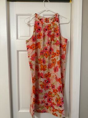LOFT Pink & Orange Floral Halter Shift Dress